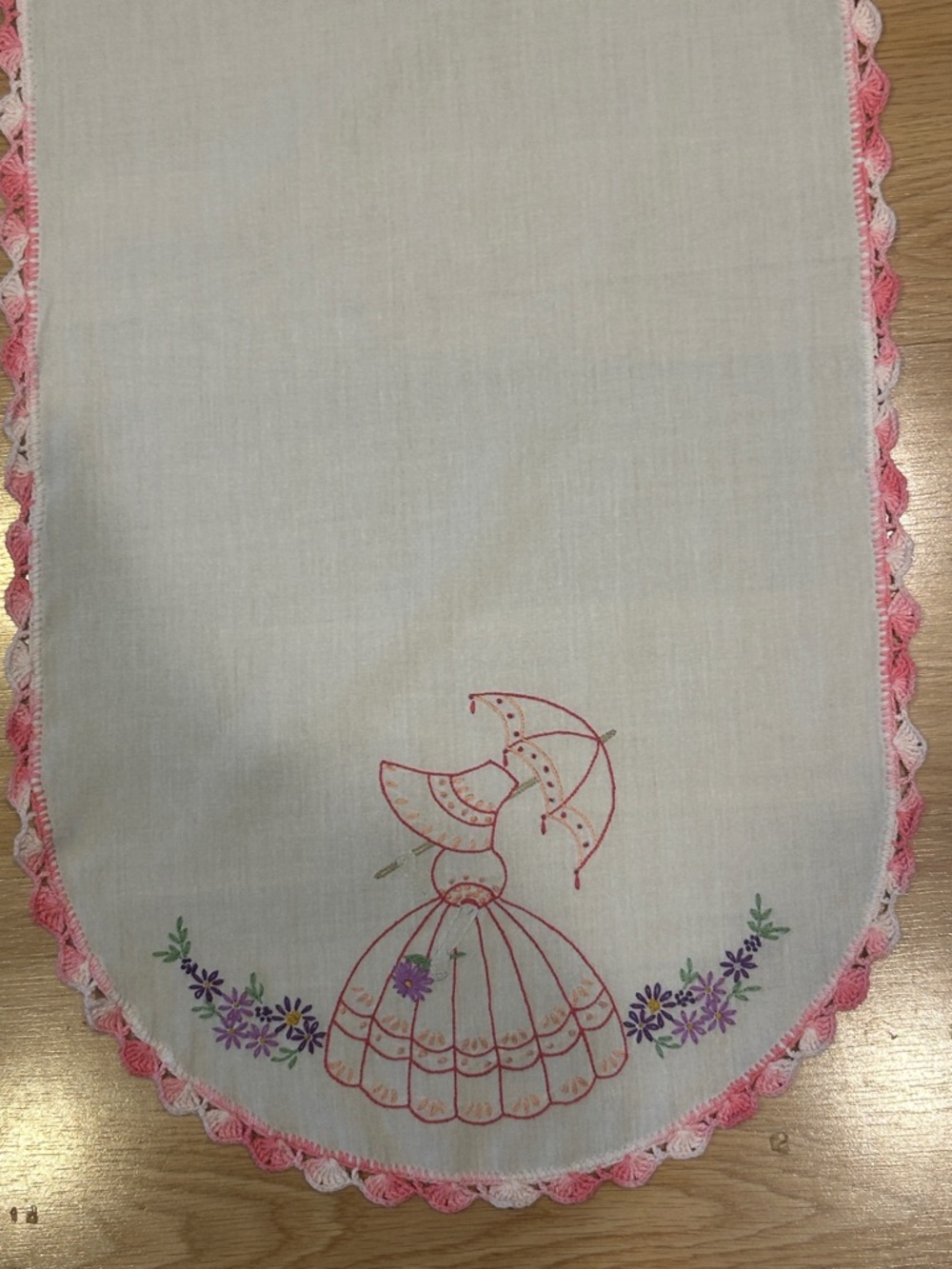 Embroidered Vintage-Style Table Runners - Floral & Pink Trim Qty 2 - Picture 5 of 14